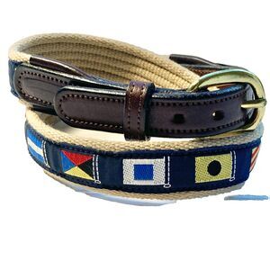 Tory Leather Nautical Plaid Canvas Leather Belt Size 26 XS Preppy Womens Boys